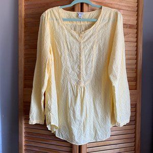 LL Bean XL Yellow eyelet 100% cotton long-sleeved shirt